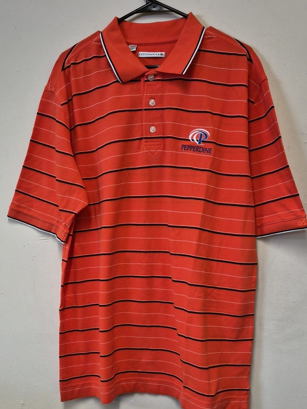 Cutter & Buck Orange Striped Pepperdine Polo Size L